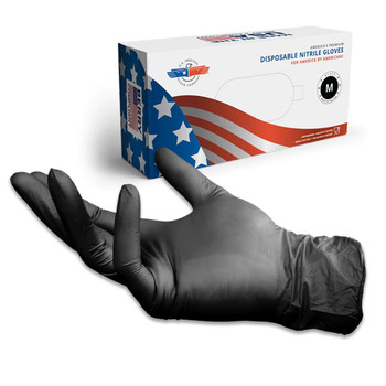Disposable Nitrile Exam Gloves FEN Tested, Made in USA - Black - 6 mil - Box of 100 (S, M, L, XL, 2XL)